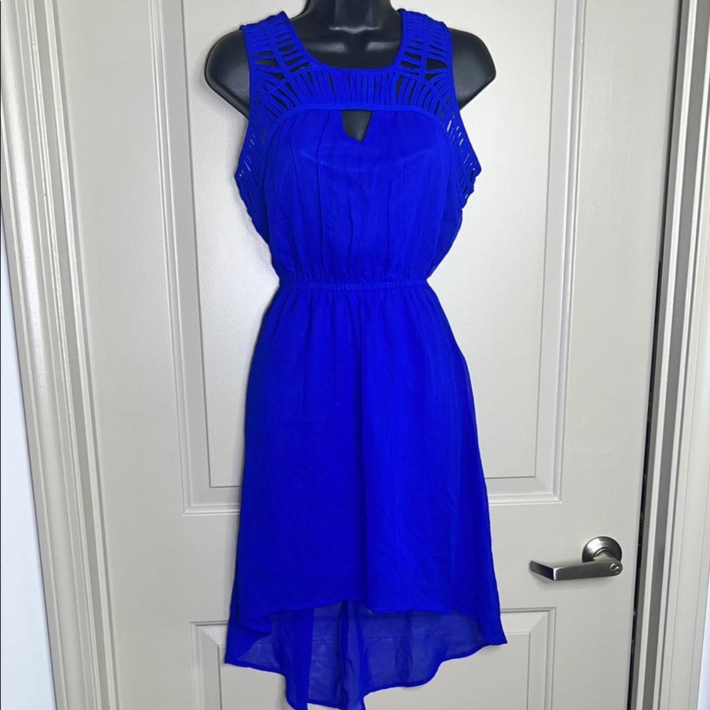 Blue Asymmetrical High-Low Halter Sundress